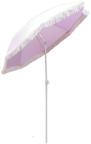 Parasol de jardin rond violet Ø180 cm de diamètre - Parasol de plage inclinable avec franges - Parasol décoratif pour balcon, fête et mariage