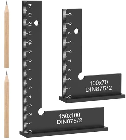 2 Stück Schlosserwinkel Set, 100x70mm und 150x100mm Zimmermannswinkel mit Messskala(cm) und Bleistift, 90 Grad Anschlagwinkel Metallwinkel für Präzise Arbeiten im Metallbau und Werkstatt