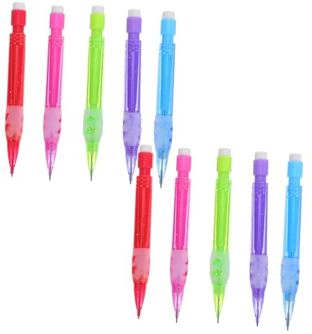 SAFIGLE Juego De 10 Mini Lápices Mecánicos 0,7 Mm 5 Colores Surtidos Con Borrador Integrado Lápices Cortos De Plástico Portaminas Compactos Para Oficina Escolar y Estudiantes