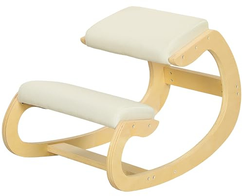 HOMCOM Kniestuhl Ergonomisch aus Holz Bürostuhl für Homeoffice Cremeweiß | Gesundheitsstuhl zur Verbesserung der Körperhaltung