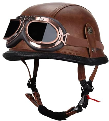 Mezzo Casco Moto Vintage Con Occhiali Caschi Jet E Demi-Jet Caschi Cromwell Pelle Omologato DOTECE Elmetto Scodella Robusto Aperto Casco Retrò Moto Per Adulti Uomini Donne T,XXL:63-64CM