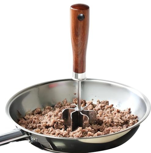Strumento Tritacarne – Tritatutto Con Manico In Legno, Schiacciapatate Multifunzionale | Dispositivo Da Cucina Durevole Adatto Per Catering Domestico Carne Verdura Patate Pollo Manzo Salsiccia