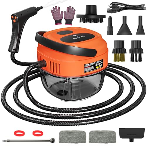Handheld Steam Cleaner for Home, 2500W High Temperature Pressurized Machine with 1.7L Water Tank, Handle-Controlled Steam Output, Portable Cleaning Steamer for Car, Bed Bugs, Furniture (Orange)