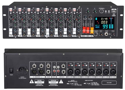 Professional Rack Mount Audio Mixer with 9-Channel Stereo, 24bit Digital Effects Processor, 99 Effects, and 48V Phantom Power for Studio Recording