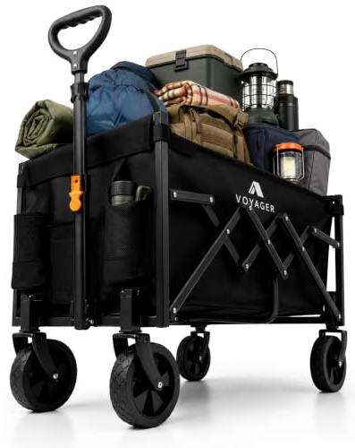 Voyager Lightweight Camping Wagon 70L, 100kg Folding Utility Trolley with All-Terrain Wheels, Compact Collapsible Cart for Festival Shopping, Picnic, Garden, Fishing, Beach & Camping (40x71x44cm)