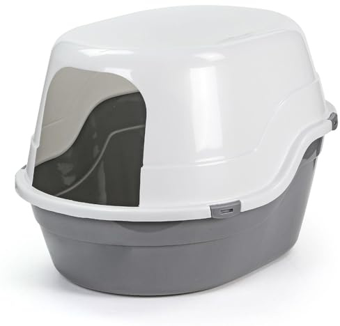 LIVHOME Covered Cat Litter Box with Open Entry Door, Hooded Enclosed Cat Toilet Tray for Indoor Cats, Odour Control Privacy Design, Easy Access Front Opening, Large Durable Plastic Litter Box