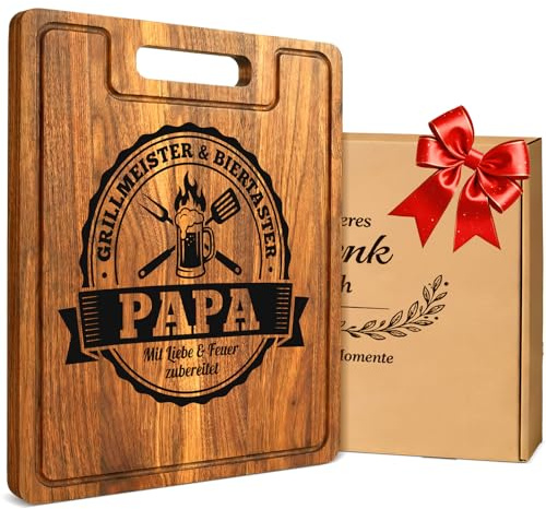 Papa Geschenk Geburtstag, Akazienholz Schneidebrett XXL Dick 2CM | Graviertes Vatertagsgeschenk für Papa, Vater Geburtstagsgeschenk Personalisiert von Tochter Sohn mit Geschenkbox & Leinentuch