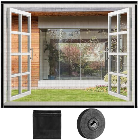 TAIANJI Mosquitera para ventana, malla protectora de ventana para gatos, red de fibra de vidrio ajustable para protección de mascotas y a prueba de insectos, mantiene a los gatos seguros y a los