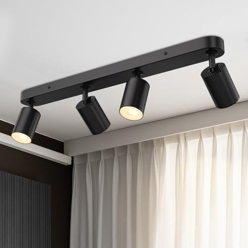 JVURICE Deckenlampe Flur Küche Schlafzimmer, 360° Drehbar & 90° Neigbar Deckenspot GU10, 100W Max, Metall Aluminium, Deckenstrahler Lampen für Wohnzimmer, Bad, Flur (Schwarz, 4 Flammig)