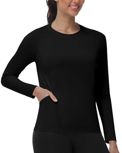 ELIRAVO UV Shirt Damen Langarm mit Taschen, UPF 50+ Sonnenschutz Rash Guard, Schwimmshirt Atmungsaktiv Schnelltrocknend Badeshirt für Fitness Gym Yoga Wasser Strand
