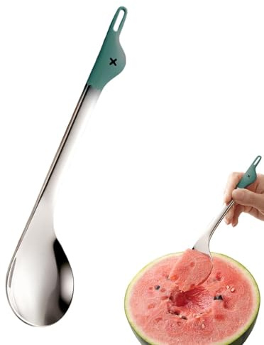 Scooper per anguria - Scoop per scavino di melone su un lato, corpo con finitura argento lucido, struttura per scavino per patate resistente, impugnatura per servire sorbetto da 7,87 pollici | Utilità