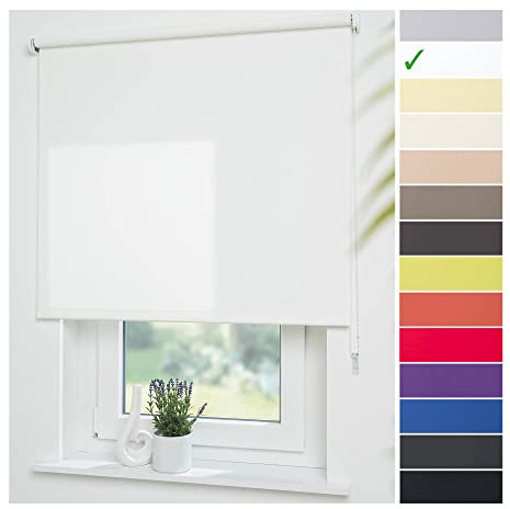 Liedeco® Rollo, Fenster Rollo, Kettenzug-Rollo / 142 x 180 cm (Breite x Höhe), weiß/lichtdurchlässig, Blickdicht/viele Farben, Größen und Typen/Breiten 60-200 cm/Variable Montage möglich