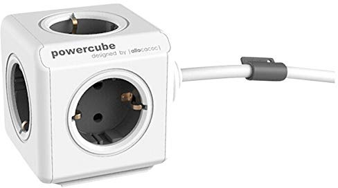 Allocacoc 1306GY/DEEXPC PowerCube Extended, Ladrón Multiple con 5 enchufes en Forma de Cubo, 250 V, Color Blanco y Gris