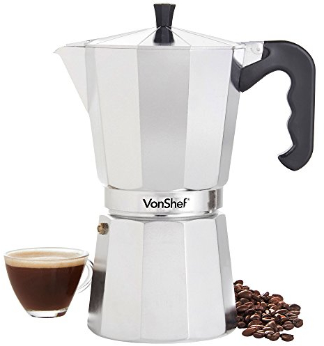 VonShef Stovetop Coffee Maker, 12 Cup Aluminium Italian Espresso Maker, 600ml Gas & Electric Stove Top Moka Pot with Replacement Gasket & Filter