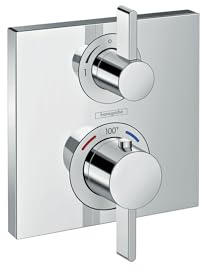 hansgrohe Ecostat Square Modern Thermostatic Shower Valve Trim with Temperature Control and Diverter in Chrome, 15714001