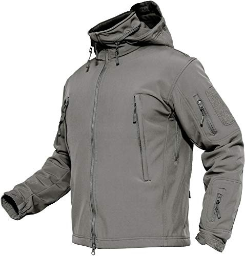 TACVASEN Work jackets for Men Waterproof Softshell Fleece Jacket Snow Ski Winter Warm Thermal Parka - Grey - UK L (Tag XL)