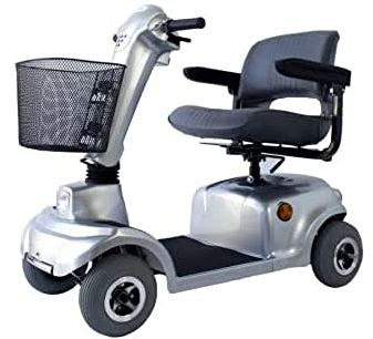 Mobiclinic, Pisces, Veicolo elettrico per disabili e anziani, Ambidestro, Manubrio pieghevole, Sedile girevole, Braccioli ribaltabili, Con cestino, Auton.34 km, 12v, Max. 135 kg, Grigio