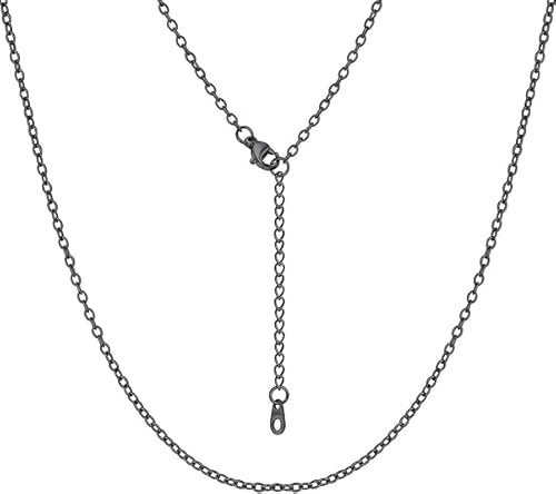 FOCALOOK Black Chain Necklace for Women 2mm 22 Inch Stainless Steel Metal Round Cable Chain