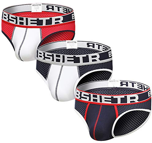 BSHETR Ropa Interior para Hombre Slip, Paquete de 3 Calzoncillos de Malla de Talle Bajo (R389, XL)