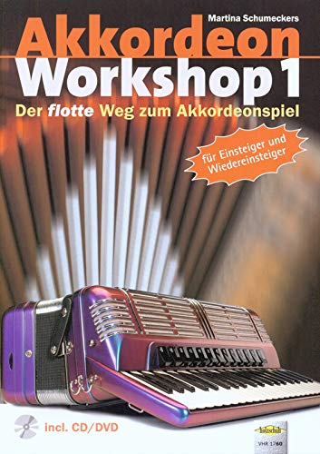 Akkordeon Workshop Band 1 - Akkordeonschule von Martina Schumeckers (mit bekannten Melodien Akkordeon zu lernen) - Lehrmaterial mit bunter herzförmiger Notenklammer mit Online-Audio OHNE CD !