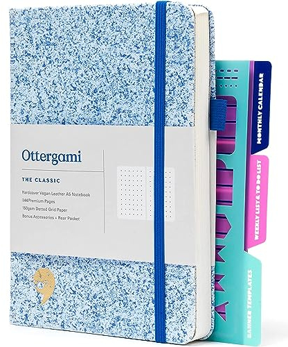 Ottergami Bullet Journal Notizbuch Gepunktet, Hochwertiges, Dickes Papier mit 150 G/M², Classic A5 Dotted Bulletjournal, Vorgedruckten Punkten und Zusätzlichen Schablonen