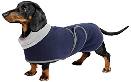 Warm Thermal Quilted Dachshund Coat, Dog Winter Coat with Warm Fleece Lining, Outdoor Dog Apparel with Adjustable Bands for Dog-Navy-M