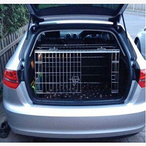 Pet World Medium 34 Sloped Car Dog Crate – Compatible with Audi A3 – UK Designed, Steel Travel Cage – Emergency Escape Hatch – Folds Flat – Free Comfort Mat – Easy Assembly