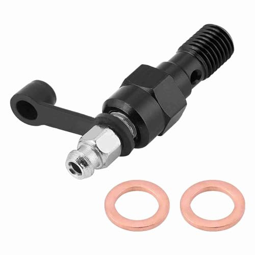 EVGATSAUTO Banjo Bolt Entlüftungsschraube, M10x1.0mm Motorradbremse Hauptzylinder Bremssattel Entlüftungsschraube Nippel Banjo Bolt + Staubkappe （1 Stk）(Schwarz)