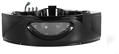 Supply24 since 2004 Whirlpool Badewanne Toskana in Schwarz (138x138 cm) – Eckmontage – 10 Massagedüsen & LED Farblichttherapie – Glasfront & Armaturen – Wellness Hot Tub Spa für 1–2 Personen