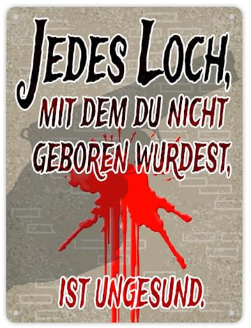 Metallschild XL in 21x28 cm Jedes Loch - Warnschild für Einbrecher bewaffneter Hausbesitzer lustiges Schild für die Hauswand zur Abschreckung von Dieben die nicht noch mehr Löcher