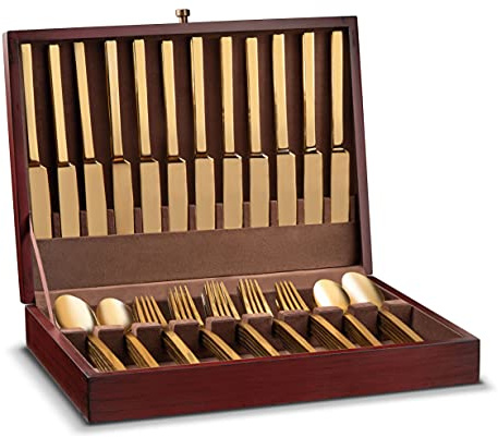 Royalty Art Cutlery Storage Box for Flatware, Silverware, and Dinner Cutlery, Stores Forks, Knives, Spoons, Decorative Wooden Caddy, Kitchen and Dining Organizer (Flatware Not Included)