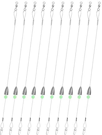 ZASIE Carolina Rigs for Fishing - Steel Fishing Leaders with Weights, Pre-Rigged with 1/4 oz Weight, 10 Pcs