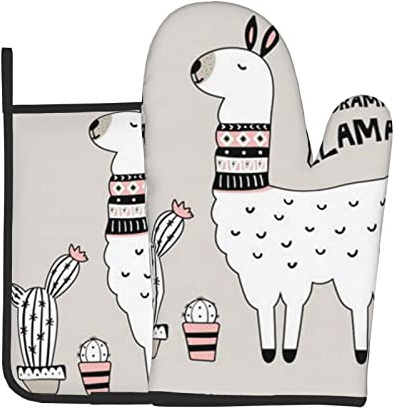 No Drama Lama Ofenhandschuhe und Topflappen, 2 Stück – Küchenutensilien, strapazierfähiger, hitzebeständiger Stoff – Topfuntersetzer zum Kochen und Backen