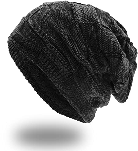 UPhitnis Mütze Beanie Herren Winter-Long Slouch Wintermütze Haube Herren-Beanie Damen mit Kariert Sehr Weichem Fleecefutter