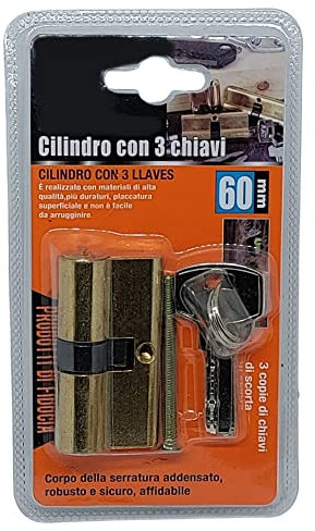 Cilindro Europeo per Serramenti porte e finestre con 3 chiavi in ottone con vite di montaggio 60x32mm