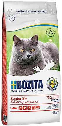 Bozita Grain Free Croquettes pour Chat avec Saumon – 2 kg – Nourriture sèche sans céréales pour Chats Seniors sensibles à partir de 8 Ans – 33% de protéines, 12% de matières Grasses – sans Sucre ni