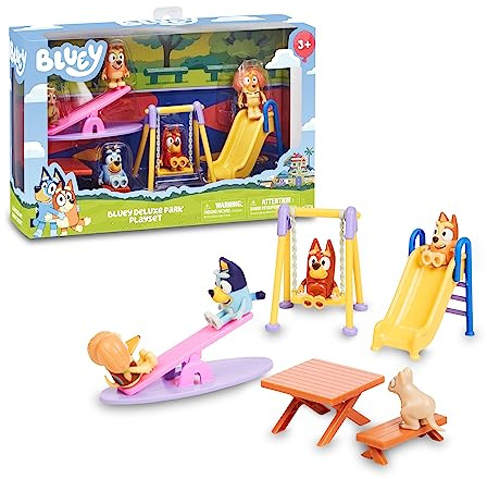BLUEY - Park, leklekset med 5 figurer av seriefigurer och parktillbehör, gunga, rutschbana, gunga, gungbräda och picknickbord, pojkar och flickor +3 år, berömd (BLY51000)