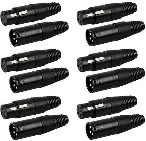 Greluma 12 Piezas Conectores XLR de 3 pines,conectores XLR macho hembra,enchufe de cable de micrófono,toma de audio de micrófono,carcasa negra