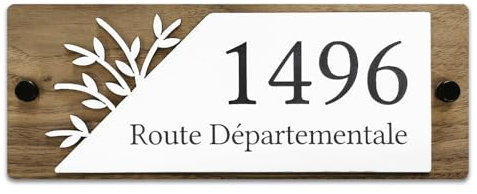 Plaque numéro de Maison en Bois avec nom de Rue Bois + Acrylique à Personnaliser. Plaque extérieure pour signalétique numéro de Maison nom de Rue -