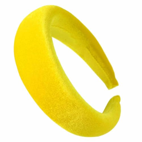 SHTGOI Haarreif Samt-Stoff Schwamm Dickes Stirnband Retro Style Gepolsterter Haarband Weich rutschfest Candy Colour Breit Stirnbänder Outdoor Elegant Kopfschmuck für Damen und Frauen Gelb