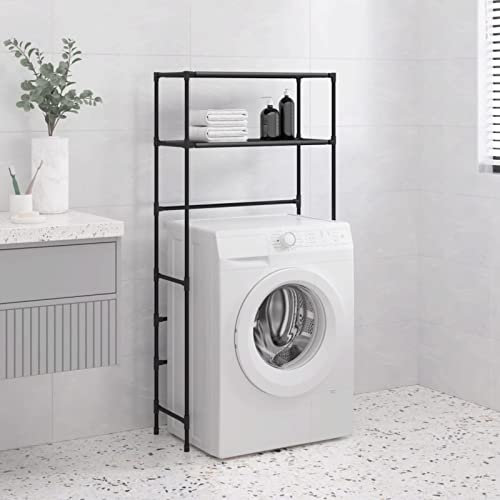 Gecheer Scaffale a 2 livelli, scaffale di stoccaggio, scaffale da bagno, organizer per il bagno, mensola sopra la lavatrice, ferro nero, 69 x 28 x 143 cm