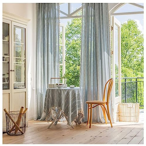 Epinki Transparente Schlaufen Gardinen Häkchen 140x60cm(BxH), Boho Streifen Grau Halbtransparent Voile Vorhangschals aus Voile Polyester für alle Fenster und Jahreszeiten