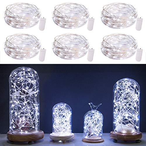 Brightown LED Micro Lichterkette mit CR2032 Batterie, 6x20er Mini Lampenperlen, 2 Meter DIY kleine Silberdraht für Party, Garten, Weihnachten, Halloween, Hochzeit, Beleuchtung Deko (Kaltes weiß)