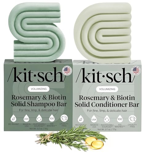 Kitsch Rosemary & Biotin Shampoo and Conditioner Set for Hair Growth - Strengthening, Thickening & Volumizing Shampoo and Conditioner Bar - Paraben, Sulfate & Silicone Free - 2 pack