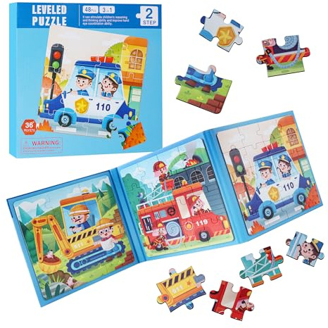 Magnetische Puzzle für Kinder, 12-16-20 Teile Kraftfahrzeuge Kinderpuzzle ab 3 Jahre, Beschäftigung für Kinder im Autofahrt Flugzeug, Kindergeburtstag Geschenke, 3-in-1 Magnetpuzzle, Lernspielzeug