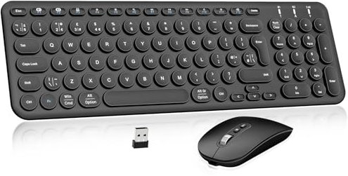 Wireless Keyboard Mouse Set, Rechargeable Quiet Design, Bluetooth & 2.4G Wireless Dual Connection, Easy Setup, QWERTY UK Layout, Computer Keyboard Mouse Combo for Windows PC Laptop Desktop - Black