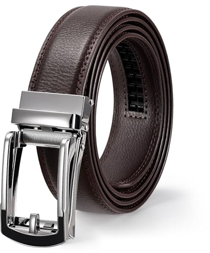 WERFORU mäns läderbälte automatiskt bälte män utan hål för kostym och fritid 33 mm bred, F-kaffe, 115cm/für Taillenumfang 75-100cm