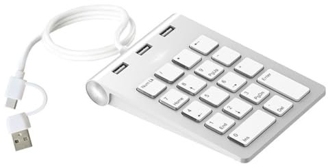 Hxhsgmeh Mini Tastiera Numerica con Tastierino Numerico da 18, Tastierino Numerico con 3 Porte, Hub Type-C/USB per Laptop, Desktop, PC