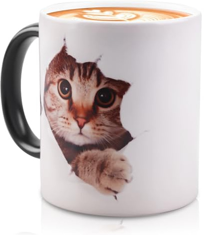 Katzen Zaubertasse, 350ml Farbwechsel Lustige Wärmeempfindliche Tasse, Magische Kaffeetasse Kreativität Wärmewechselnder Becher Süße Geschenke für Katzenliebhaber Freundin Freund Valentinstag