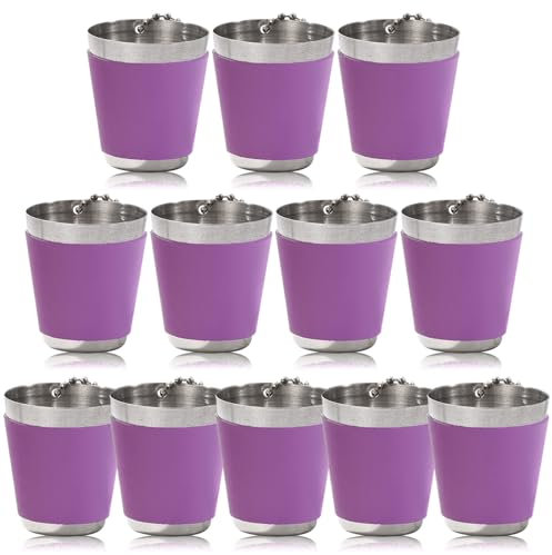 Asfrode Schnapsgläser Edelstahl Schnapsglas mit Kette, 12 Stück 30ml Schnapsbecher Wiederverwendbare Shotgläser Shot Becher Metall zum Umhängen für Hochzeitsfeiern Karneval Partys